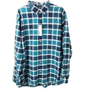Sonoma NWT Men's Green Blue Plaid Flexwear Button Down Long Sleeve Shirt XXL
